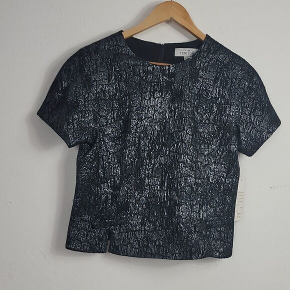 Rickie Freeman for Teri Jon NWT Black/ Chrome Top Size 6 - Picture 1 of 11
